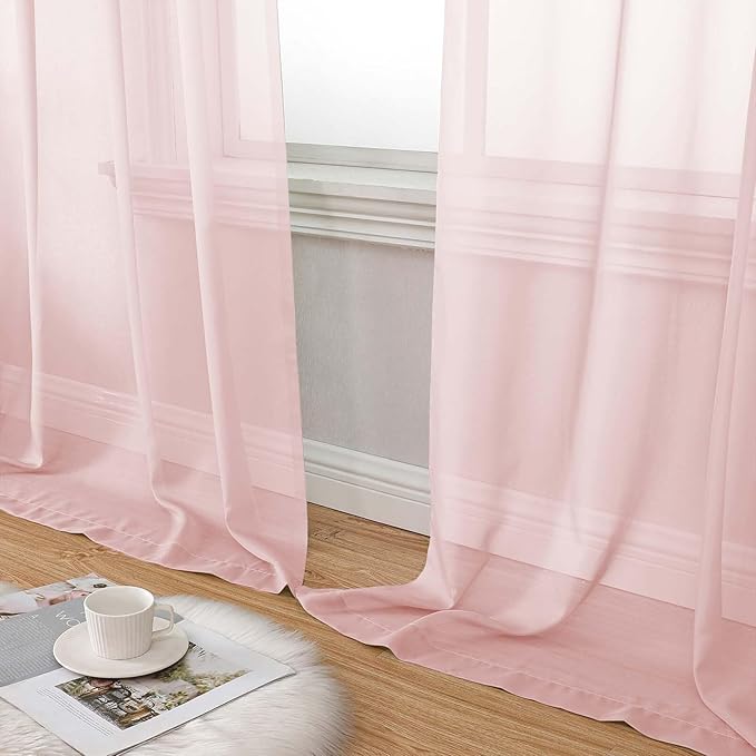Extra Long Sheer Blush Curtains for Bedroom Living Room 120 Inches Long 2 Panels Set, Solid Soft Light Filtering Rod Pocket Sheer Window Curtains, Blush, Each 42" Wx120 L Inch