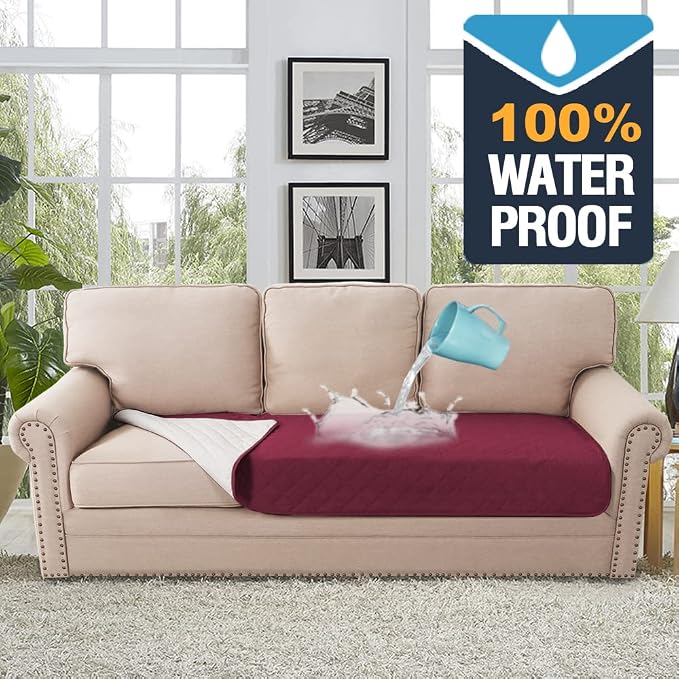 H.VERSAILTEX Couch Cover for Dogs Washable 100% Waterproof Sofa Cushion Cover Dog Bed Cover Non-Slip Pet Blanket for Sofa Cushion Protector, 35" x 74", Burgundy
