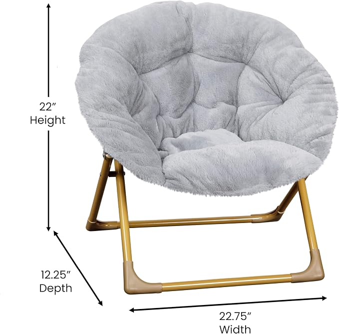Flash Furniture Kids 23 Inch Folding Saucer Chair, Gray | Soft Gold Frame, Portable