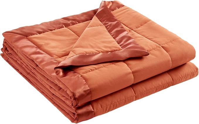 Madison Park Down Alternative Queen Blanket for Bed, Satin Trim, Orange | Lightweight Windom Blanket Full Size Premium 3M Scotchgard Moisture Wicking Treatment, OEKO TEX, Soft Bed Cover, All Season