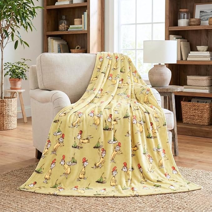 Green Eggs & Ham by Dr. Seuss Book Throw, Kids Super Soft Plush Cozy Throw Blanket, 60 in x 70 in, (Officially Licensed Product) by Franco