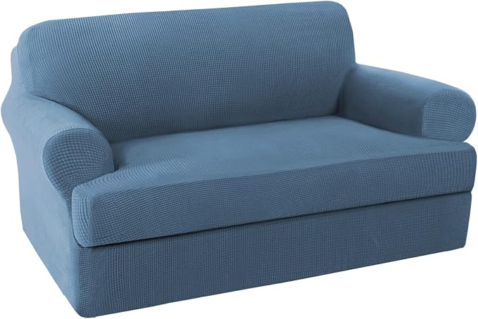 H.VERSAILTEX 2 Piece Loveseat Slipcovers 2 Cushions Loveseat Cover Furniture Cover/Protector with Elastic Bottom, Spandex Jacquard High Stretch Stylish Suit for T Cushion/Box Cushion- Dusty Blue