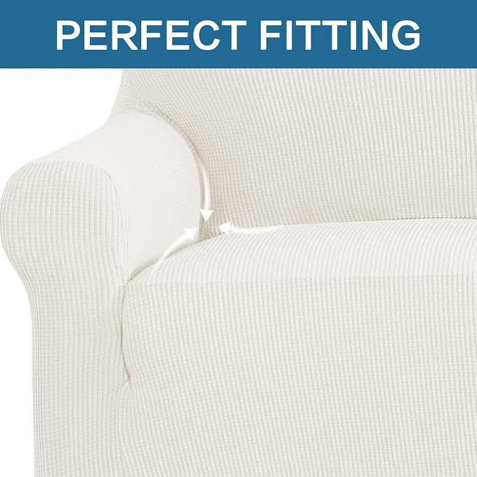 H.VERSAILTEX Stretch Couch Covers for Sofa 1 Piece Slipcovers for Couch and Sofas 3 Seater Couch Cover Feature Thick Jacquard Fabric with Elastic Bottom(Large Sofa 90"-100" Wide, Porcelain White)