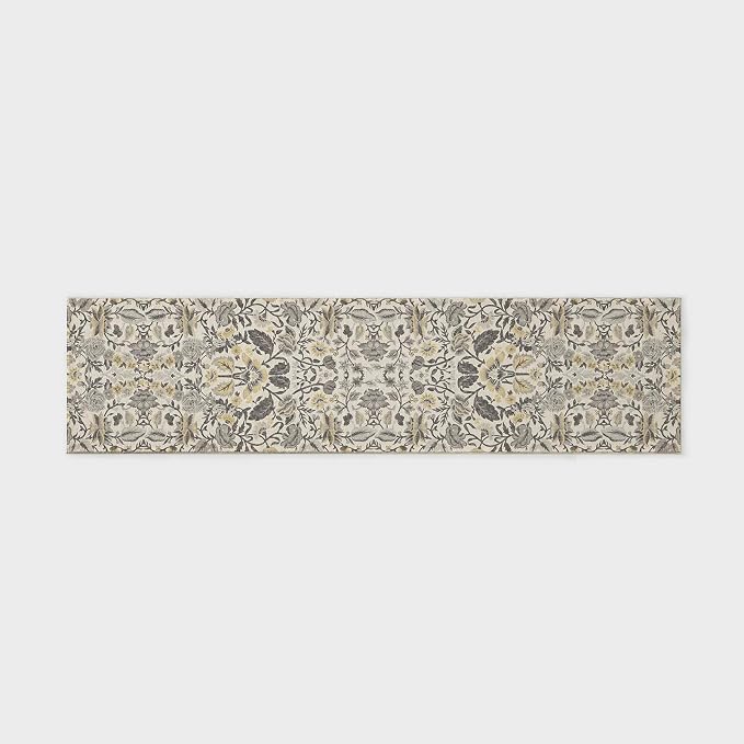 EVERGRACE Hallyway Area Runner Rugs 2x8, Boho Floral Faux Wool Indoor Outdoor Rugs, Washable Rugs for Bedroom Dining Room Living Room Kitchen, Low Pile Floor Mat Carpet for Home Decor, Gray