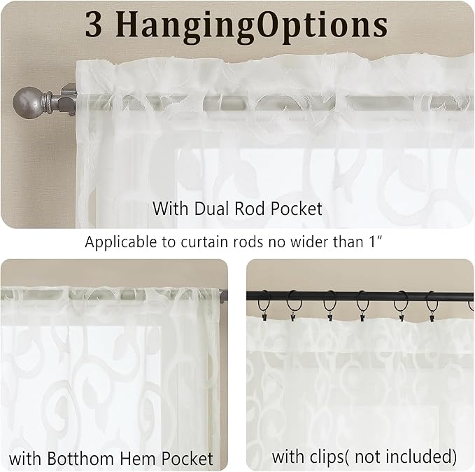 OWENIE Furman Cafe Curtains 45 Inch Length 2 Panels Set, Elegant Geometric - Image 4