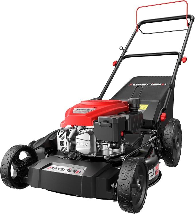 AMERISUN Gas-Powered Lawn Mower Self-Propelled, 170cc OHV Engine with Air Cooling, 21" Steel Deck, 3-in-1 Cutting System, 6-Level Height Adjustment, 1.4-Bushel Grass Catcher, Foldable Design
