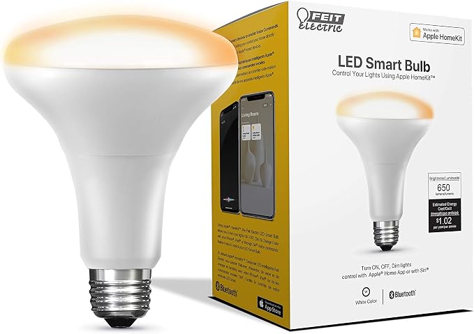 Feit Electric Smart BR30 LED Light Bulb, Works with Apple HomeKit, Bluetooth Setup, Dimmable, Voice Control, Apple Home App Compatible, Scheduling & Automation, Indoor Flood Light Bulb, BR30/SW/HK