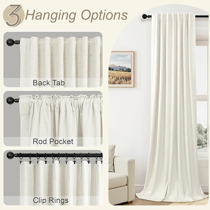Pitalk 100% Blackout Short Linen Curtains for Cafe 40 Inch Length 2 Panels Half French Door Curtains for Window Privacy Small Curtain for Front Back Door Glass Window Kitchen Basement Loft Cream Ivory