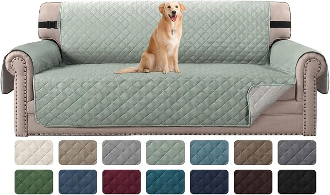 H.VERSAILTEX Reversible Couch Covers for 3 Cushion Couch Water Repellent Couch Cover for Sofa Dog Couch Cover Protector Non Slip Furniture Protector with Elastic Strap(Sofa, Desert Sage/Beige)