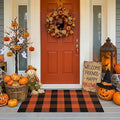 SEEKSEE Buffalo Plaid Outdoor Rug 27.5x43 Orange and Black Front Door Mat, Layering Rug for Porch, Halloween Doormat, Front Porch Rug for Outdoor Entrance Entryway Patio Porch Decor