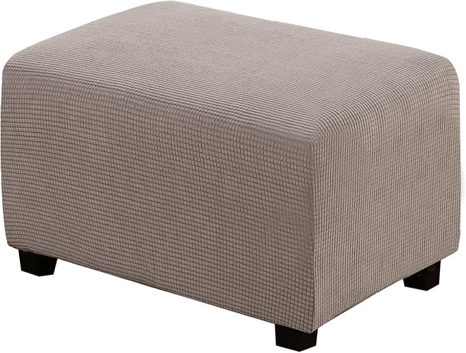 H.VERSAILTEX Ottoman Cover Slipcover Rectangle Fit Length 29"-34" Footrest Sofa Slipcovers Stool Cover Footstool Protector Covers Feature Stretch Thick Soft Jacquard Fabric Removable Washable - Taupe