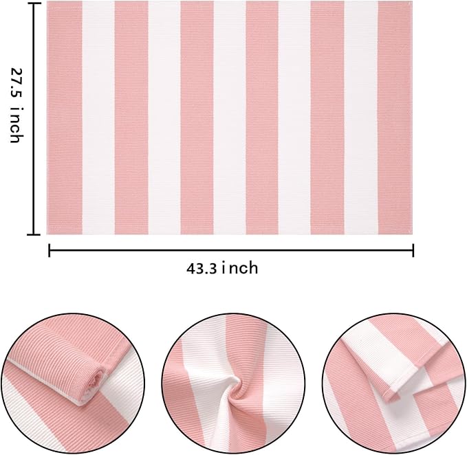 Pink White Striped Rug -2.3'x3.6' Front Door Rugs Outdoor, Small Washable Area Rug for Front Porch, Spring Summer Welcome Mats Outdoor Indoor, Doormat for Entryway Porch Entrance