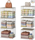 Extra-Long Closet Organizers and Storage with Top Board, 3 Pack Stackable Closet Shelf Organizer, Double Storage Design, Clothes Storage Cube/Bin/Basket for Wardrobe, Space-Saving, White,Sturdy,Metal