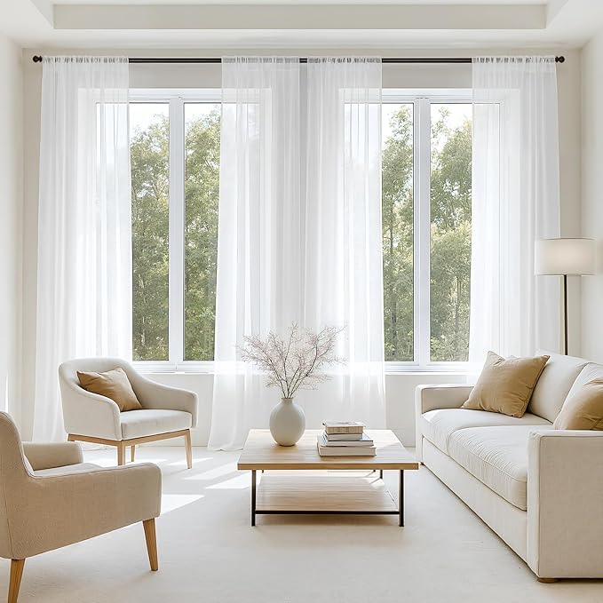 MIULEE White Sheer Curtains 72 Inches Long, 4 Panels Set, Light Filtering Rod Pocket Voile Drapes for Living Room and Bedroom, Airy Soft Fabric Window Treatments, 54 x 72 Inches