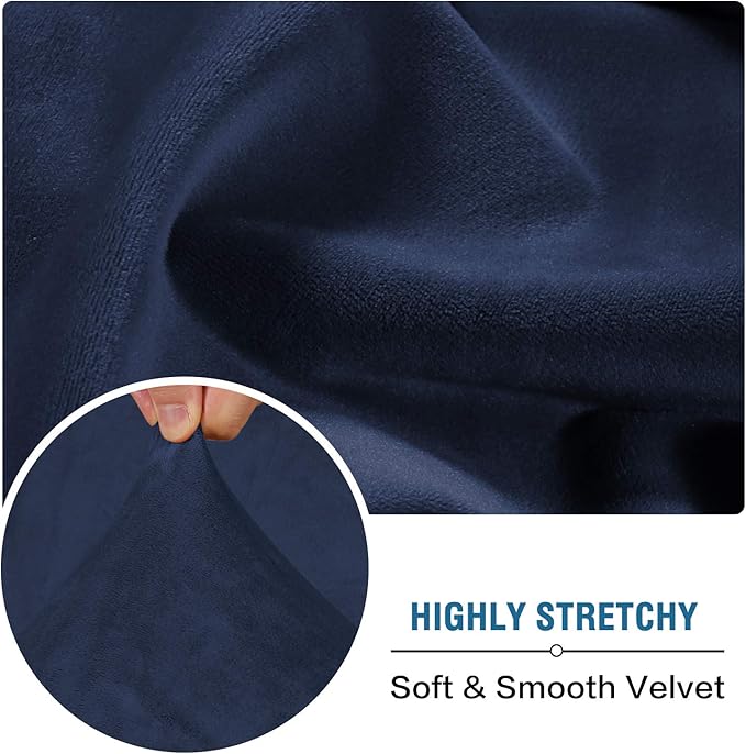 H.VERSAILTEX Velvet Stretch Couch Cushion Cover Plush Cushion Slipcover for Chair Loveseat Sofa Cushion Furniture Protector Seat Cushion Sofa Cover (2 Piece Medium Sofa Cushion Covers, Navy)