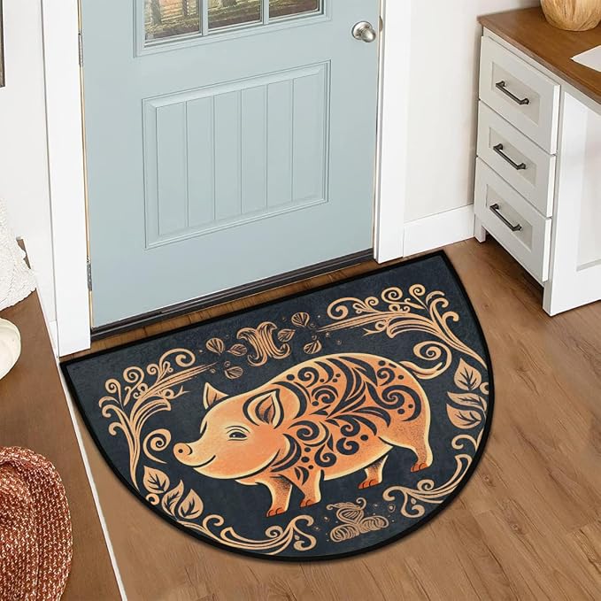 cfpolar Tribe Pig Printing Half Round Door Mat Outdoor Entrance Large 24"x36" Half Circle Welcome Entrance Way Mat Semi Circular Front Door Mat Area Rug for Garage, Patio, High Traffic Areas