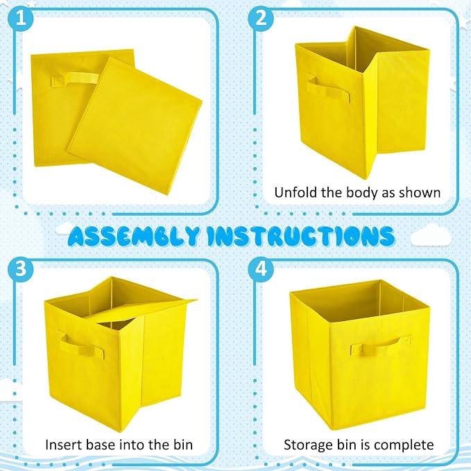 Yinder 12 Pcs Cube Storage Bin 10.5''x10.5''x11'' Storage Bins for Playroom Decor Colorful Bins for Kids Foldable Baskets for Nursery Organizer Boxes Fabric Boxes (Sky Blue, Green, Yellow, Dark Blue)