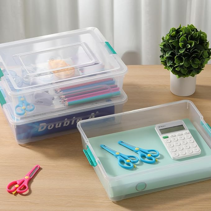 novelinks 10 Quart Clear Plastic Storage Containers with Lids (4 Pack) | Storage Bins with Lids, Stackable Small Clear Bins, Craft Storage Box, Paper Storage, Under Bed Storage Bins, Pencil Box
