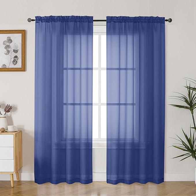 Gwine Royal Blue Sheer Curtains 72 Inches Long 2 Panels Set by Gwine
