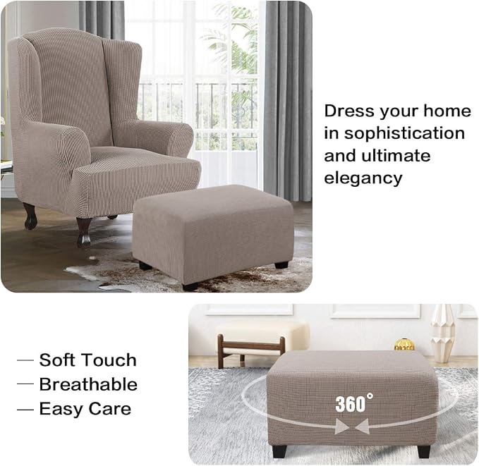 H.VERSAILTEX Ottoman Cover Slipcover Rectangle Fit Length 29"-34" Footrest Sofa Slipcovers Stool Cover Footstool Protector Covers Feature Stretch Thick Soft Jacquard Fabric Removable Washable - Taupe