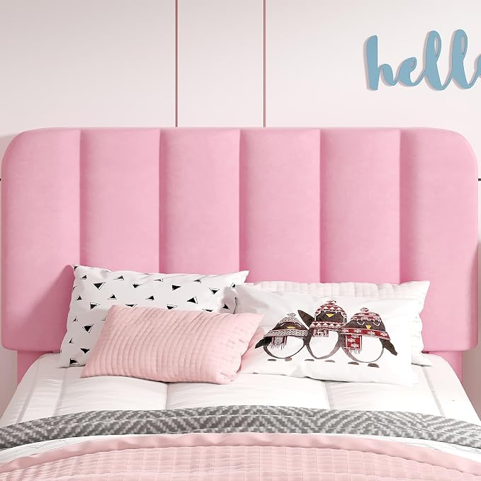 VECELO Twin Size Upholstered Bed Frame with Drawer and Headboard, Velvet Platform Storage Bedframe, Wooden Slats Support, No Box Spring Needed,Pink