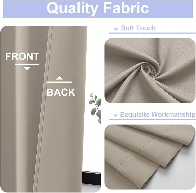 Simplebrand Ava Stone Blackout Curtains for Bedroom 90 Inches Long 2 Panels Set, Solid Privacy Energy Saving Living Room Window Treatment Curtains Blackout Drapes, W50 x L90 Inch, Stone