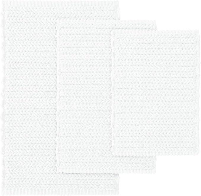 Madison Park Lasso Cotton Bath Rug Non-Slip Absorbent, 20 x 30, White | Quick Dry, Soft Pile, Machine Washable, OEKO-TEX Certified