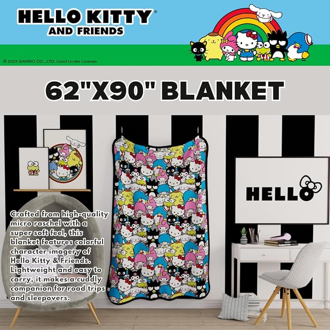 Collectibles Hello Kitty & Friends Bedding Super Soft Cozy Blanket, 62 in x 90 in, (Officially Licensed Product) by Franco