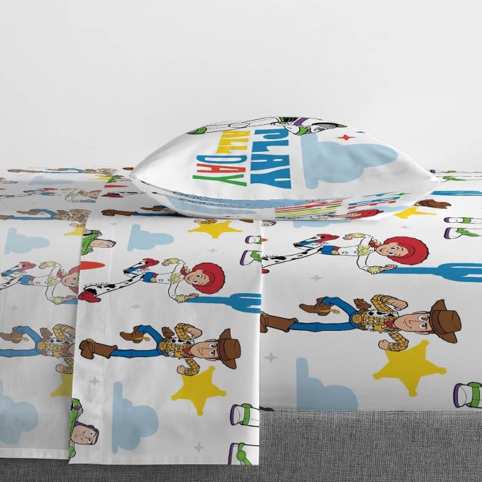Jay Franco Kids Sheet Set with Fitted, Flat Sheets & Pillow Cover - Ultra-Soft Bedding with Pillowcase for Room Decor, White - Toy Story, 3 Piece Twin
