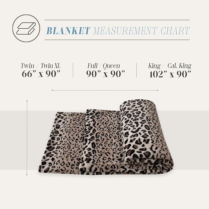 Elegant Comfort Luxury Velvety Feel Blanket, All-Season Lightweight Blanket, Ultra Plush, Soft, Cozy-Fuzzy Flannel Fleece for Couch, Sofa, Bed, Travel, Animal Print Design, Twin/Twin XL, Leopard