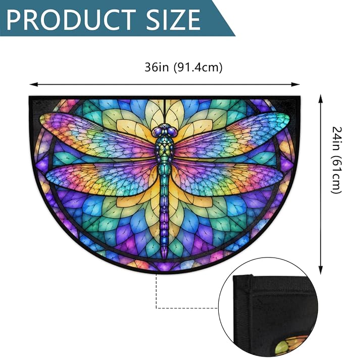 Dragonfly Half Round Door Mat Outdoor Doormat Bedroom Entrance Rug A21 | Dragonfly Semi Moon Door Mat Non-Slip Absorbent Kitchen Rug Indoor Welcome Bath Mat 36" X 24"