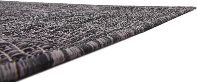 Unique Loom Collection Casual Transitional Solid Heathered Indoor/Outdoor Flatweave Area Rug (9' x 12' Rectangle, Black/Ivory)
