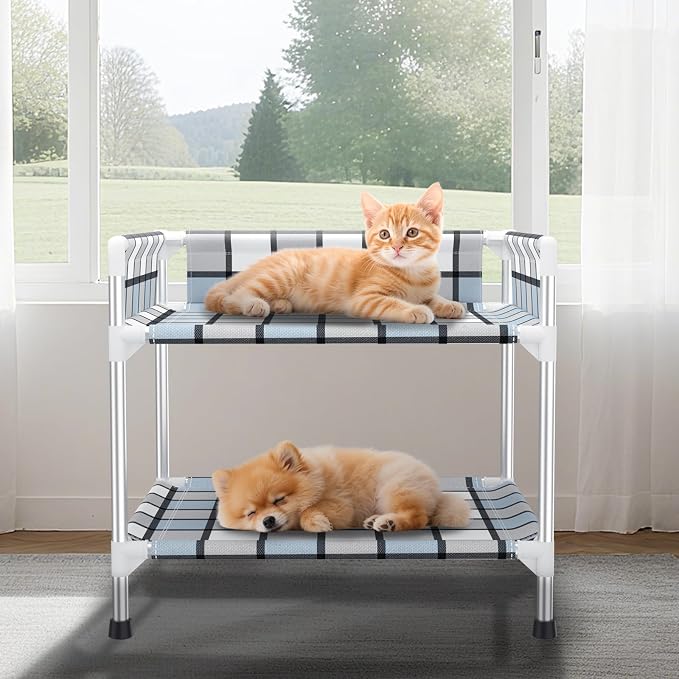 Bedside Window Dog Bunk Bed - Double Elevated Human Dog Bed with Guardrail 2 Layers Window Perch Dogs Cot 2-Tier Bedside Sleeper for Multi-Pet Households (20" x 20" x 24", Double Layer)
