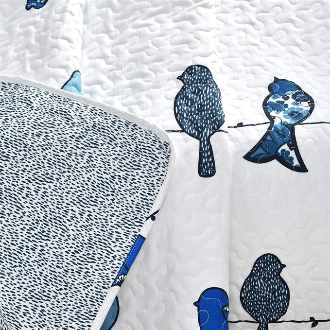 Lush Decor Rowley Birds Reversible Throw Blanket, 50" W x 60" L, Navy - Throw Blankets for Bed - Couch Blanket - Farmhouse Throw Blanket for Couch