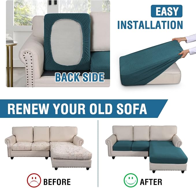 H.VERSAILTEX Sectional Couch Covers 3 Pieces Sofa Seat Cushion Covers L Shape Separate Cushion Couch Chaise Cover for Both Left/Right Sectional Couch (Seat Only: 1 Chaise + 2 Sofa, Deep Teal)