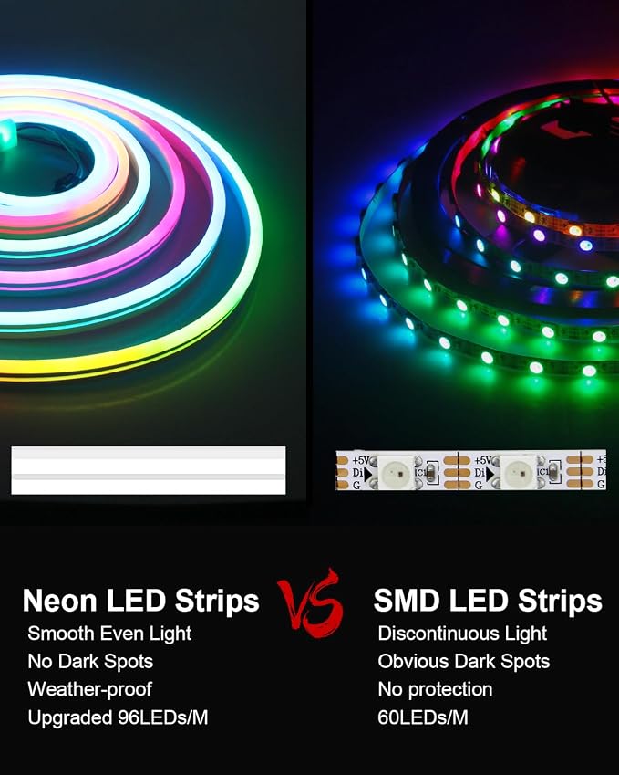 ALITOVE Neon Rope Light WS2811 Addressable LED Strip RGB IC 32.8ft 24V | Waterproof Programmable Neon Strip, Cuttable LED Light Strip, for Indoor Outdoor House Christmas, No Adapter & Controller