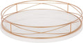 Kate and Laurel Mendel 14 Inch Round Tray with Decorative Metal Rim, White and Rose Gold