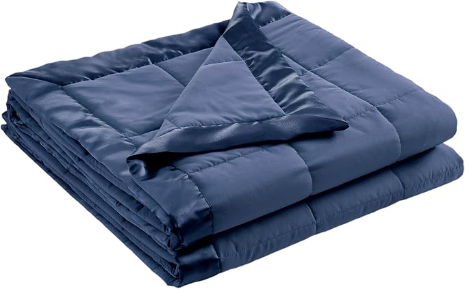 Madison Park Down Alternative King Size Blanket for Bed, Satin Trim, Navy | Lightweight Windom Blanket Premium 3M Scotchgard Moisture Wicking Treatment, OEKO TEX, Soft Bed Cover, All Season