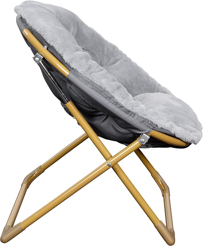 Flash Furniture Kids 23 Inch Folding Saucer Chair, Gray | Soft Gold Frame, Portable