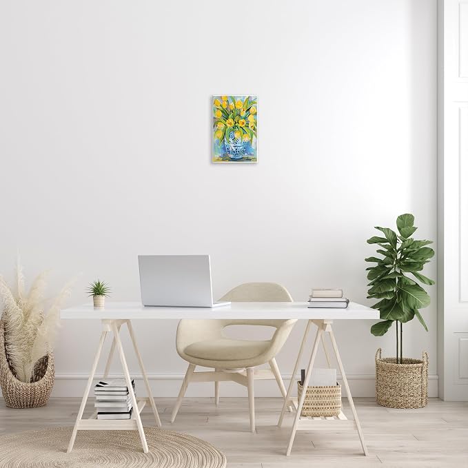 Expressive Yellow Tulips Vase, 10 x 15 Inch Mounted Print on Wall Plaque | Stupell Industries · By Jeanette Vertentes · Ready to hang · Bright spring home accent · Made in USA