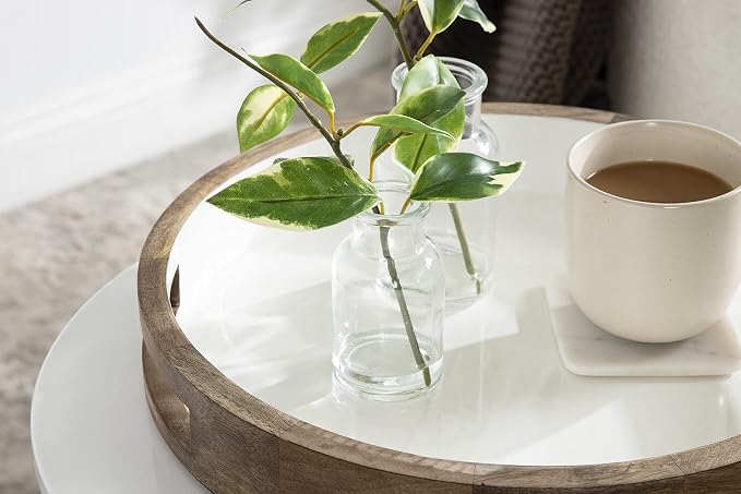 Kate and Laurel Ehrens Boho Wood Tray, 15 Inch Diameter, Natural and White, Round Accent Tray for Transitional Decor