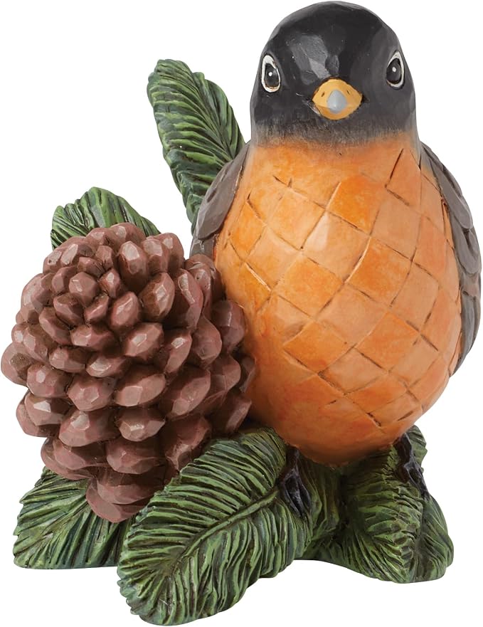 Enesco Jim Shore Heartwood Creek Robin Bird with Pinecone Figurine- Stone Resin Hand Crafted Collectible Mini Figurines Home Decor Statue, 4 Inch