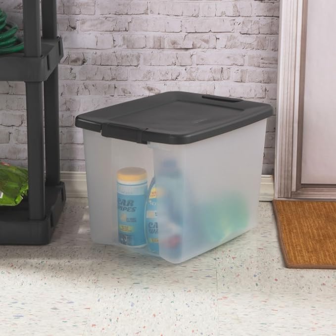 Sterilite 50 Qt ShelfTote, Clear Storage Bin with Latching Lid, 6 Pack | Clear Bins with Gray Lids - Stackable Organizing Container Boxes for Closet, Bathroom, and Office
