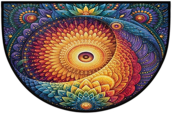 Flower Half Round Door Mat Semi Moon Rug Fireplace Carpet Area Rugs | Boho Decorative Non Slip Absorbent Half Circle Mat Carpet for Indoor Outdoor Patio Kitchen Bathroom Entryway Home Decor