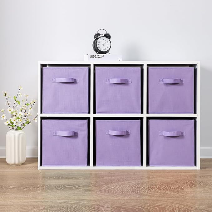 Stero 13x13x13 Inch Fabric Storage Bins 6 Pack Fun Colored Durable Storage Cubes with Handles Foldable Cube Baskets for Home, Kids Room, Closet and Toys Organization Purple