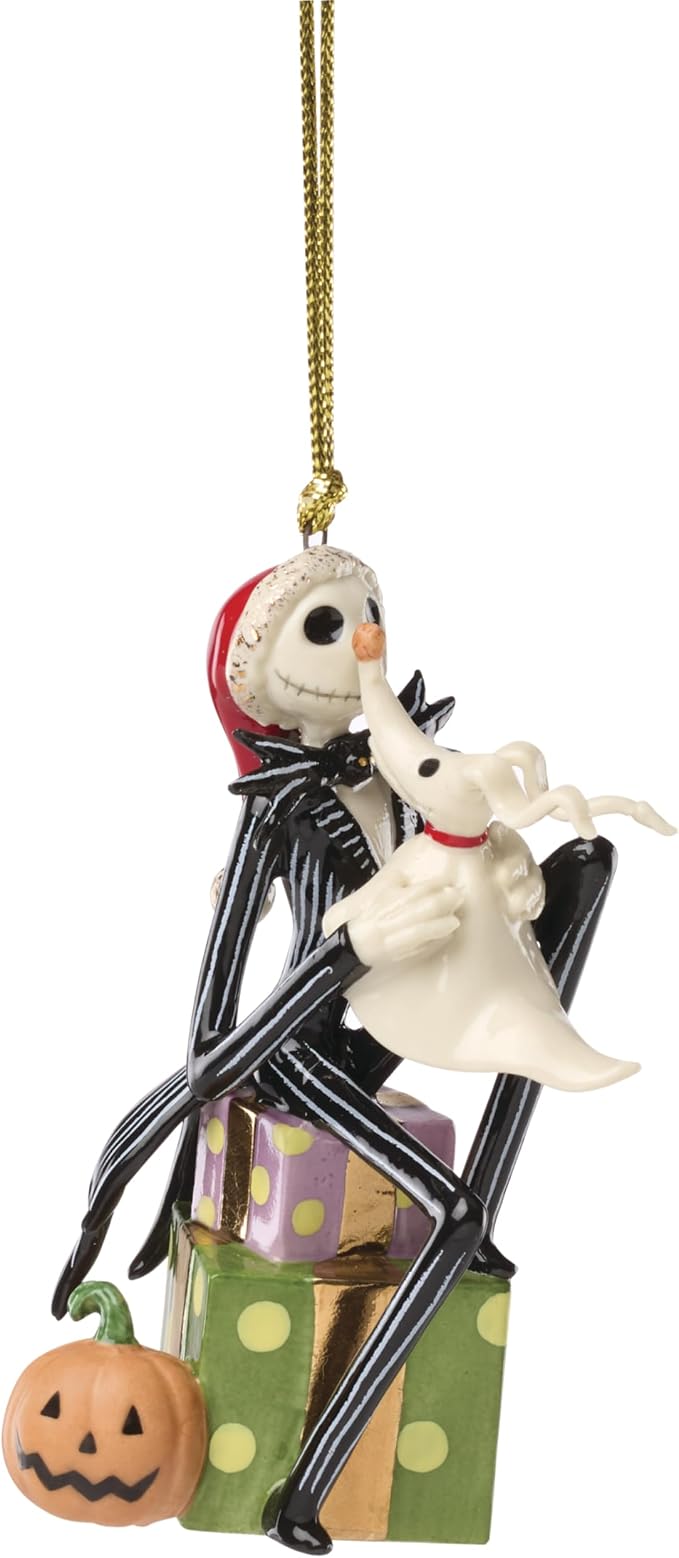 Lenox Disney Nightmare Before Christmas Santa Jack Hanging Ornament | porcelain, gold cord for hanging | collectible gift for disney and tim burton fans | 3.75 inch, gift for women