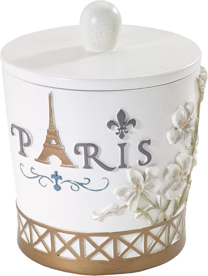 Avanti Linens - Covered Jar, Hand Painted Resin, Countertop Accessories, Chic Bathroom Decor (Paris Botanique Collection)