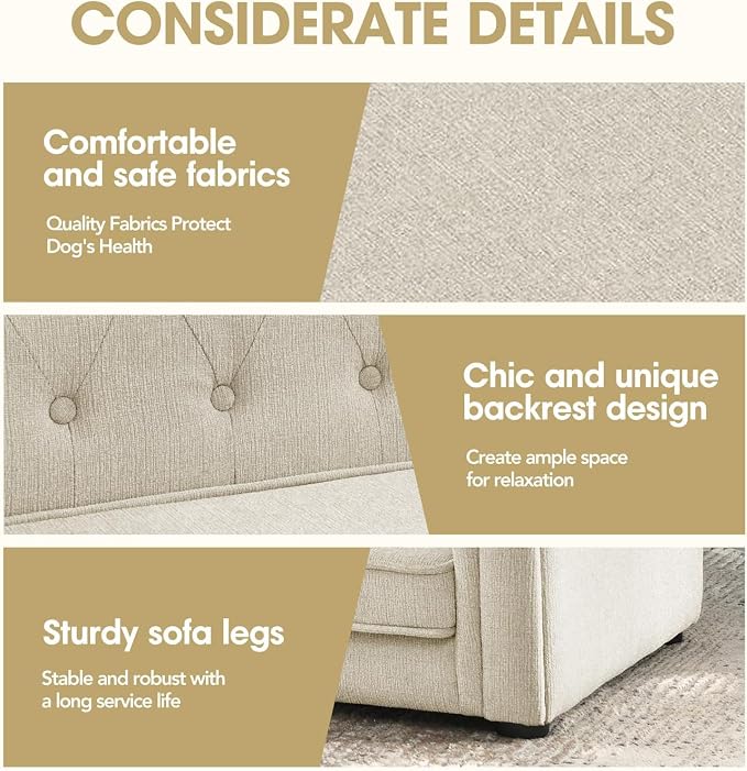 Dog Sofa Couch for Small to Medium Dogs, Memory Foam Dog Couch with Washable Fabric, Removable Cushion, Sofa Bed for Medium Dogs, Beige