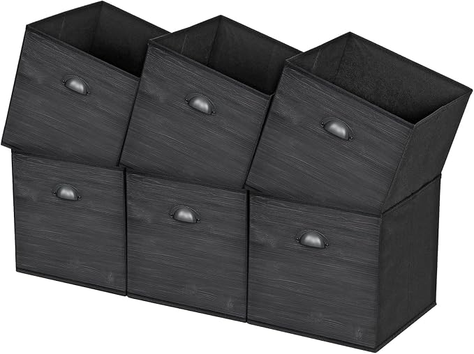 homyfort Faux Wood Grain Storage Cube Bins, 13x13 Inch Storage Cubes, Closet Cloth Baskets Box for Shelves, Set of 6