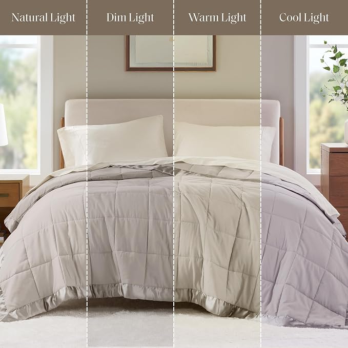 Madison Park Windom Down Alternative Blanket, Premium 3M Scotchgard Moisture Wicking Treatment, Lightweight and Soft Bed Cover For All Season, Satin Trim, Grey Full/Queen | Lightweight Windom Blanket Full Size Premium 3M Scotchgard Moisture Wicking Tre...